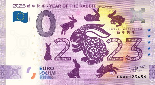 0 Euro Souvenir bankovka - 2023 新年快乐 – YEAR OF THE RABBIT 2023-1