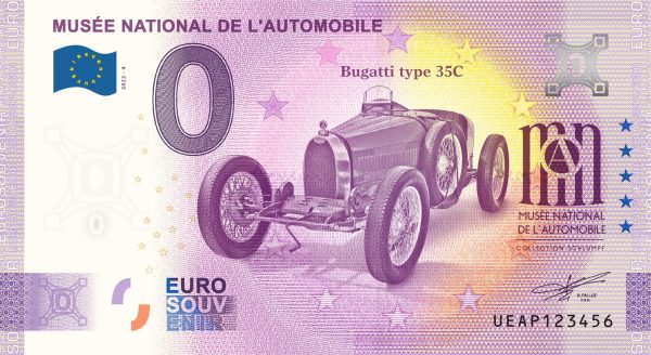 0 Euro Souvenir bankovka - MUSÉE NATIONAL DE L'AUTOMOBILE 2022-4