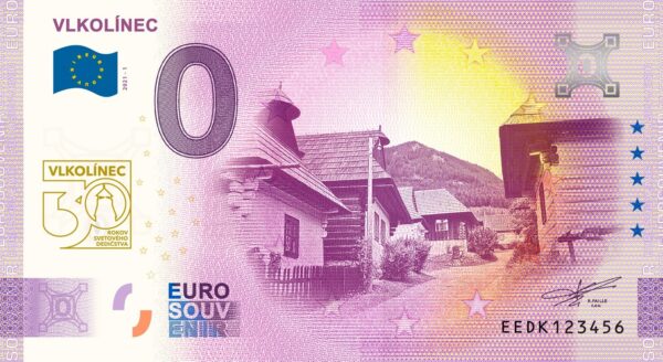 0 Euro Souvenir bankovka - VLKOLÍNEC 2021-1 so zlatou prítlačou