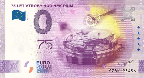 0 Euro Souvenir bankovka - 75 LET VÝROBY HODINEK PRIM 2024-2