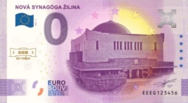 0 Euro Souvenir bankovka - NOVÁ SYNAGÓGA ŽILINA 2024-6 so zlatou prítlačou
