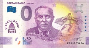0 Euro Souvenir bankovka - ŠTEFAN BANIČ 2025-12 s fialovou prítlačou