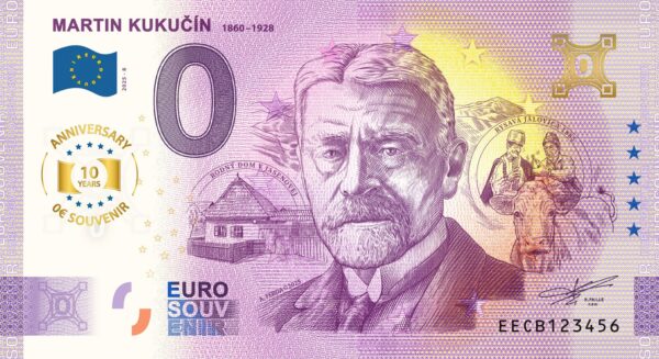 0 Euro Souvenir bankovka - MARTIN KUKUČÍN 2025-8 - ANNIVERSARY