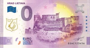 0 Euro Souvenir bankovka - HRAD LIETAVA 2025-1 so zlatou prítlačou