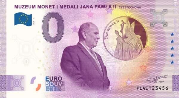 0 Euro Souvenir bankovka - MUZEUM MONET I MEDALI JANA PAWŁA II 2026-2