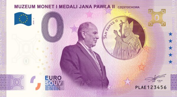 0 Euro Souvenir bankovka - MUZEUM MONET I MEDALI JANA PAWŁA II 2026-2 so zlatým hologramom