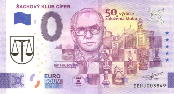 0 Euro Souvenir bankovka - ŠACHOVÝ KLUB CÍFER 2026-1 so zlatou prítlačou (Váhy)