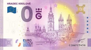 0 Euro Souvenir bankovka - HRADEC KRÁLOVÉ 2026-2 so zlatým hologramom