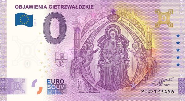 0 Euro Souvenir bankovka - OBJAWIENIA GIETRZWAŁDZKIE 2026-1 so zlatým hologramom