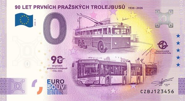 0 Euro Souvenir bankovka - 90 LET PRVNÍCH PRAŽSKÝCH TROLEJBUSŮ 2026-4