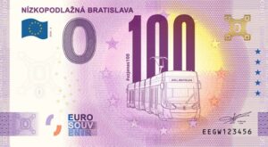 0 Euro Souvenir bankovka - NÍZKOPODLAŽNÁ BRATISLAVA 2026-2 so zlatým hologramom