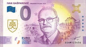 0 Euro Souvenir bankovka - IVAN GAŠPAROVIČ 2026-3 so zlatou prítlačou