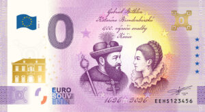 0 Euro Souvenir bankovka - SVADBA GABRIELA BETHLENA A KATARÍNY BRANDENBURSKEJ 2026-1 so zlatou prítlačou